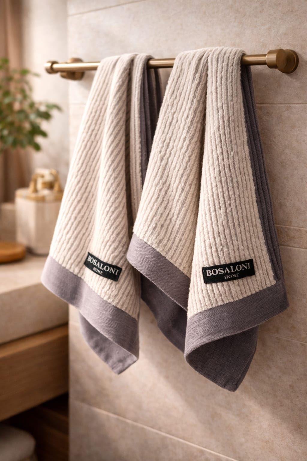 B O S A L O N I HOME Set 2 Asciugamani Viso – Formato Compatto ed Elegante – 100% Cotone – Morbidi, Leggeri e ad Asciugatura Rapida – Grigio