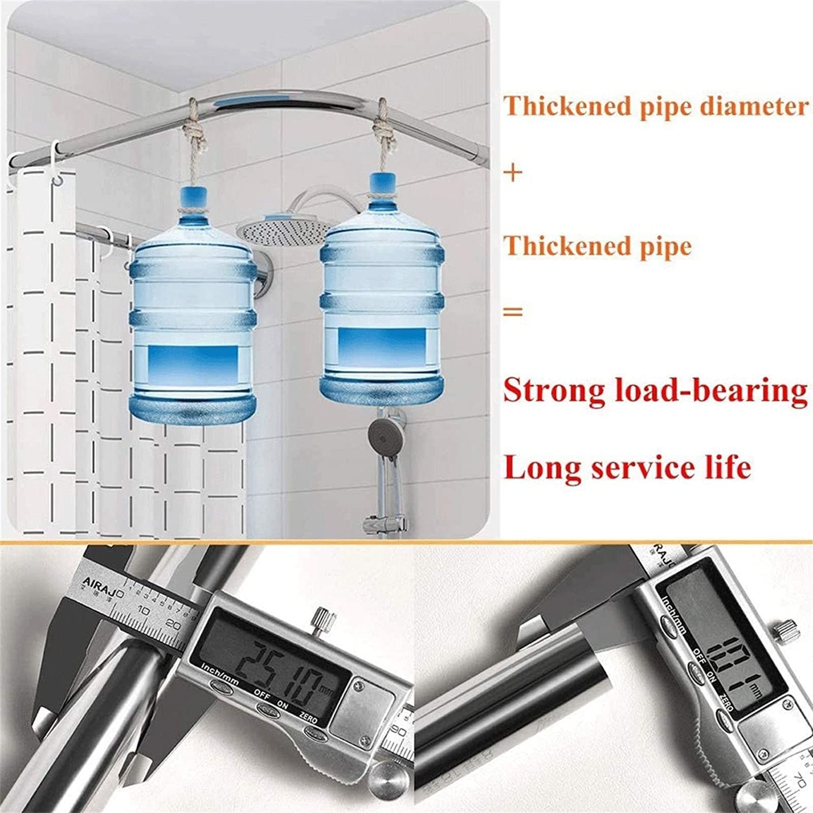 Barra de cortina de ducha de esquina de acero inoxidable, barra curvada ajustable en forma de L 304 para armario de baño, extensible, 60-80 cm x 80-120 cm, resistente al óxido y