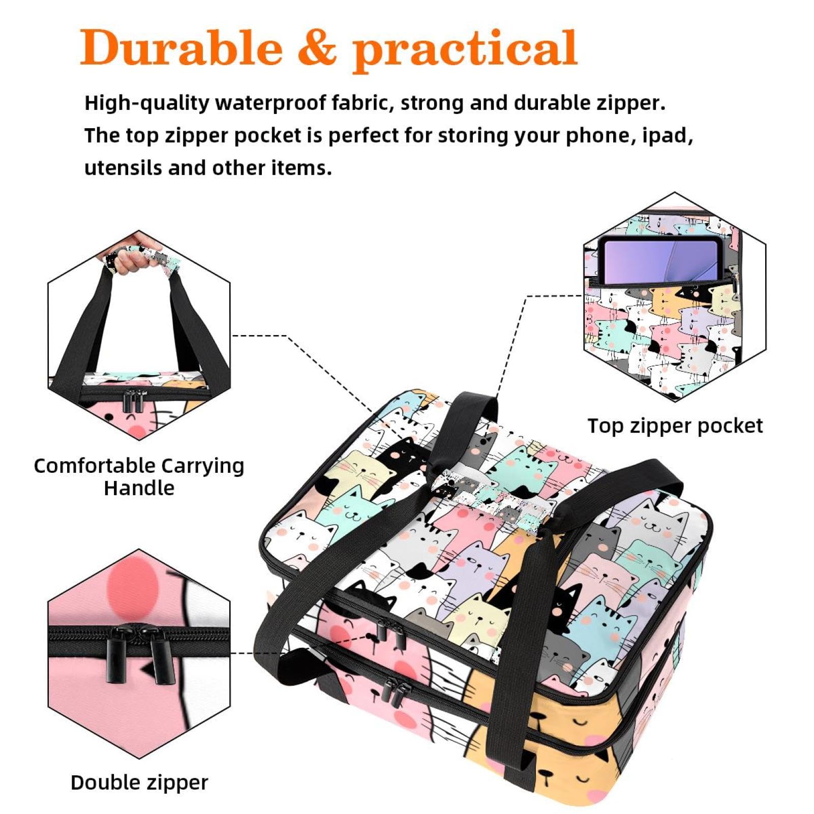 Grand sac à déjeuner isotherme pour homme et femme, double couche, étanche, étanche, réutilisable, sac fourre-tout pour le travail, l'école, le pique-nique, la plage, le camping, les voyages, motif
