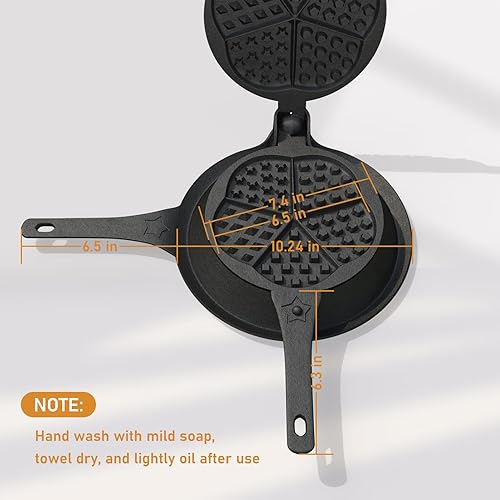 Miniatura 8 de Máquina para hacer gofres de hierro fundido con base baja, plancha de gofres retro con cinco formas de gofres, presazonada de dos piezas con