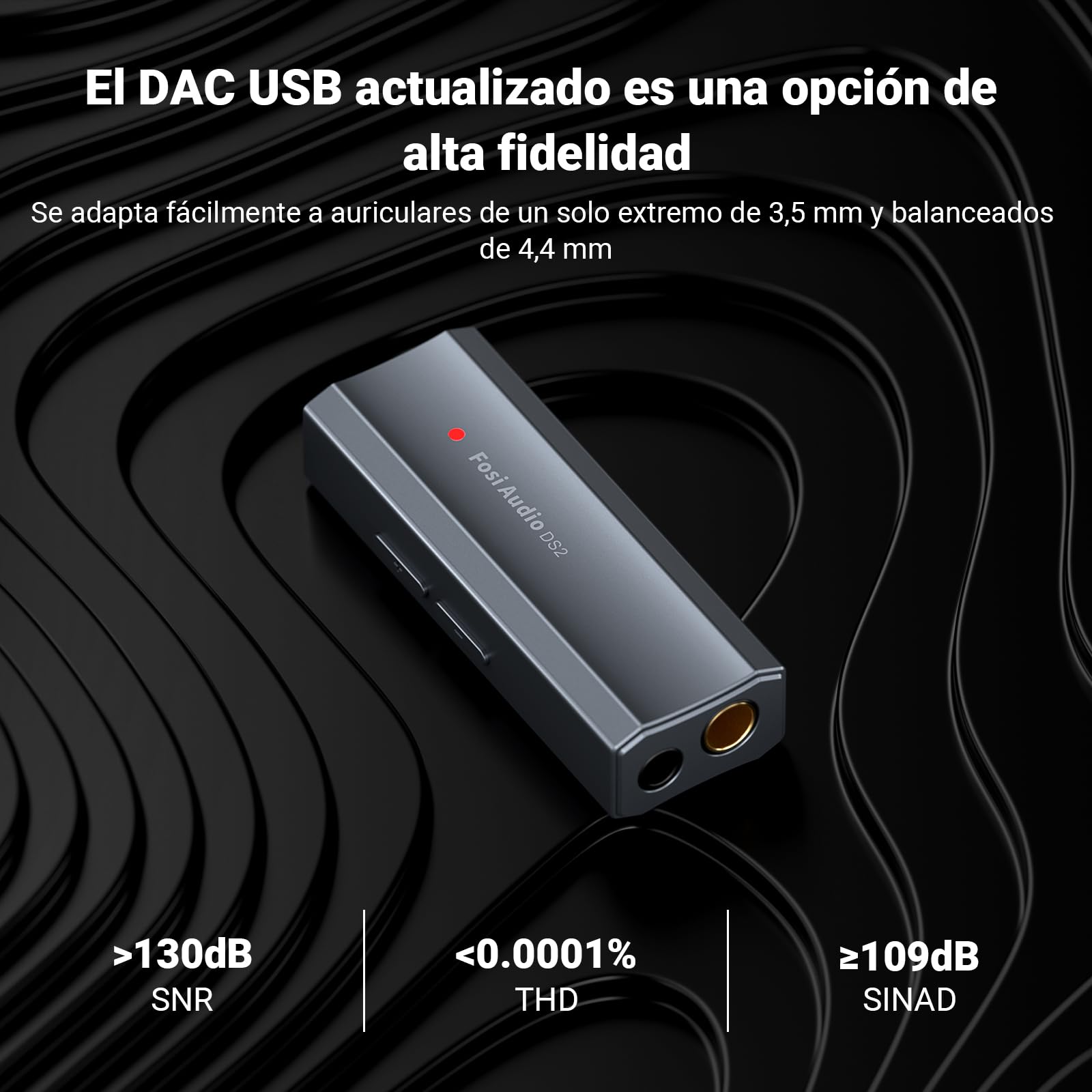 Fosi Audio DS2 USB C a AUX Amplificador de auriculares DAC Dongle 3.5mm Jack Adaptador de audio amplificador portátil con doble salida DSD256 4.4mm balanceada de alta resolución CS43131 Chip