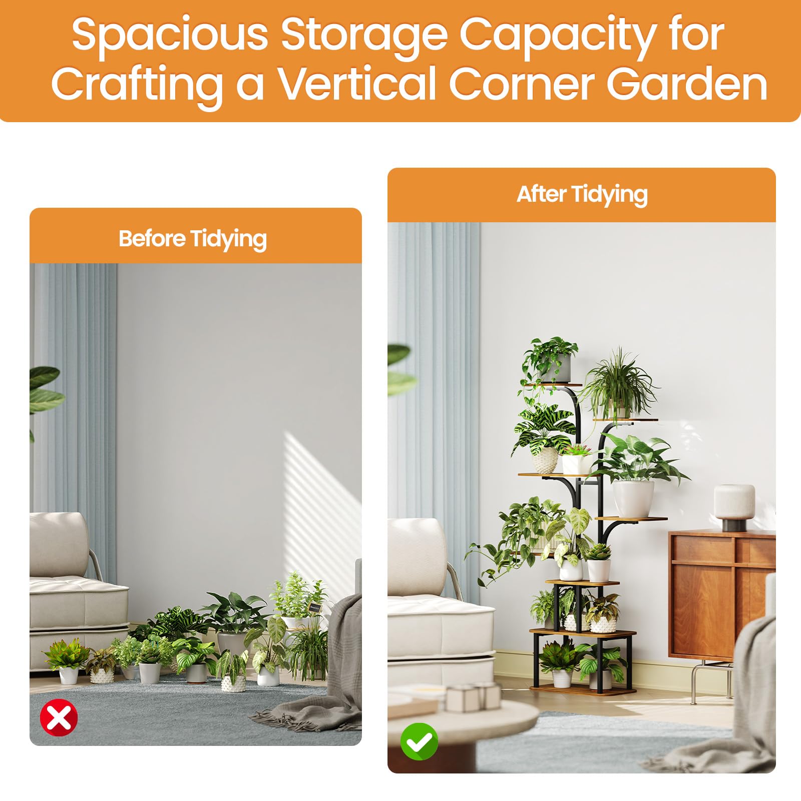 GoTiling Pflanzenregal Indoor mit LED Grow Light, 160cm Hoch 8 Etagen Blumenregal Metall & Holz, Mehrstöckiger Pflanzenständer für Wohnzimmer, Balkon, Fensterbank, Blumentöpfe & Kräuter