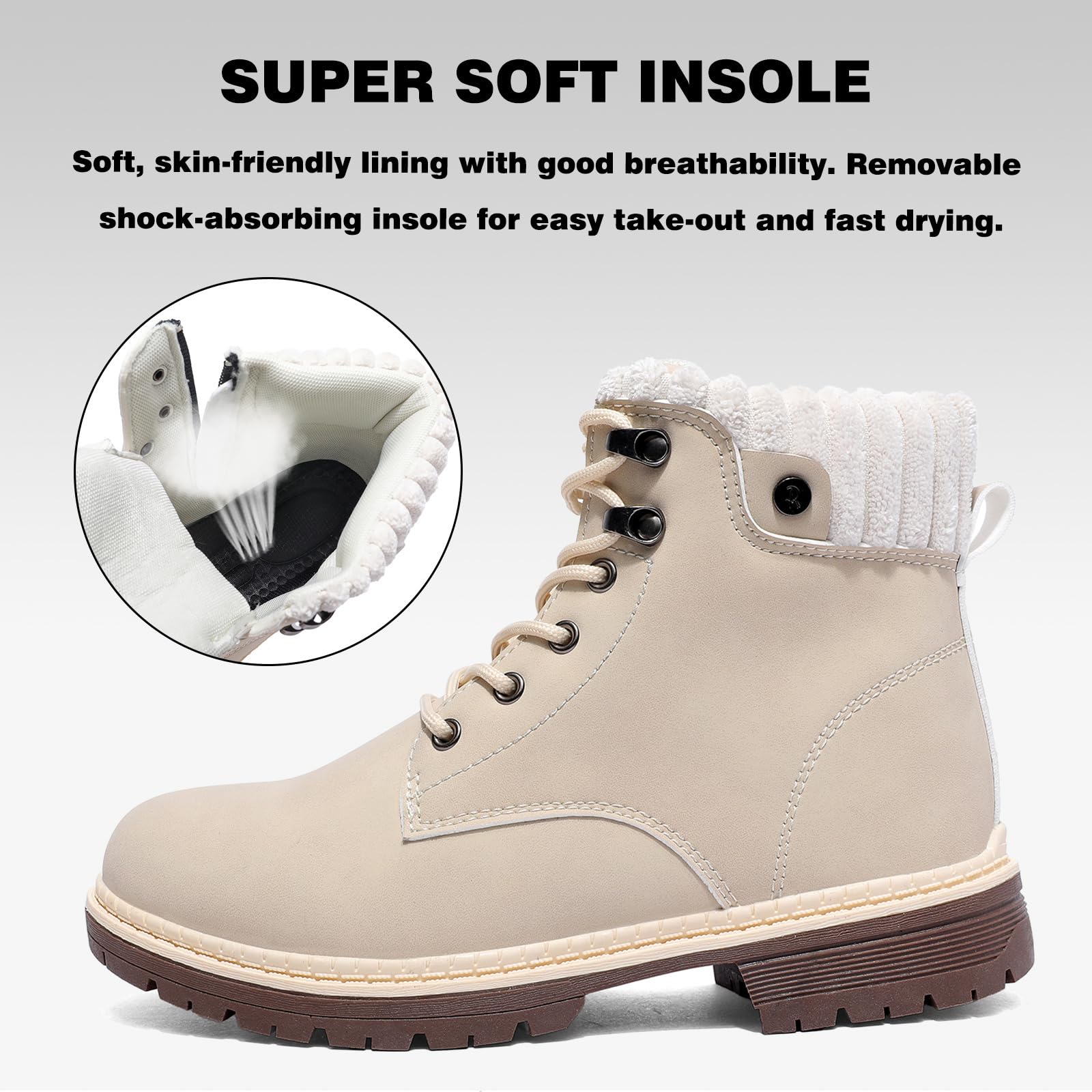 Mujeres Senderismo Nieve Invierno Botas Impermeables Botines de Nieve Senderismo Botas Calientes Fur Forro Boots Outdoor Antideslizantes Trekking Zapatos Beige 39EU