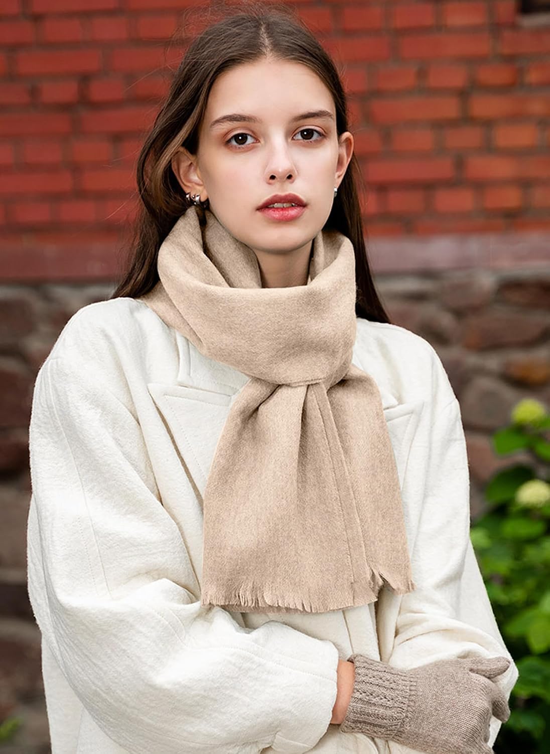Wool Scarf for Women & Men, 100% Wool Scarves Wrap Shawl with Tassels, Elegant Soft Winter Scarf for Fall and Winter