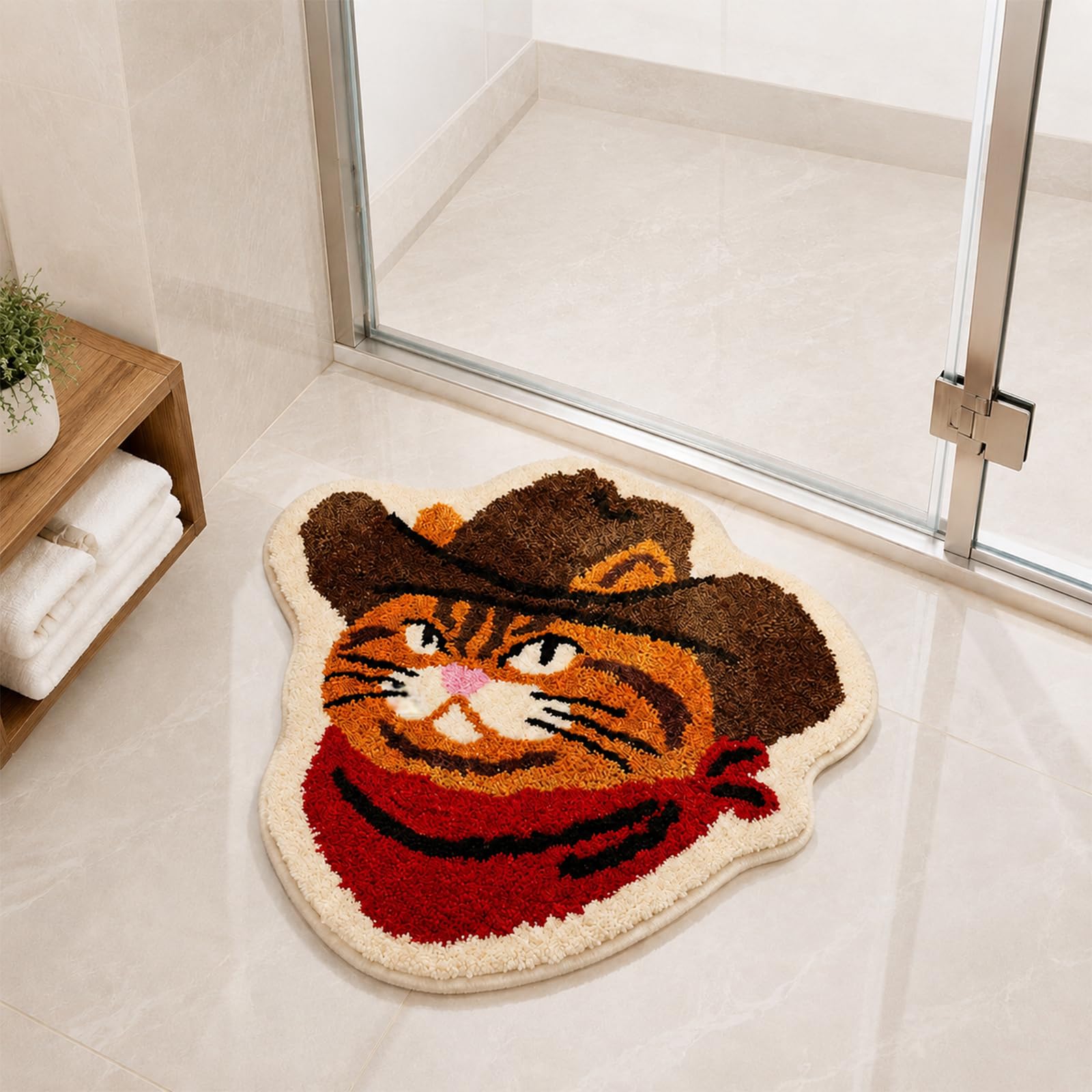 Tappetino da Bagno Antiscivolo Lavabile, Gatto Western Tappeto da Bagno Morbido Assorbente, Tappetino per Bagno, Tappetino Doccia per Doccia Vasca, 58 x 64 cm