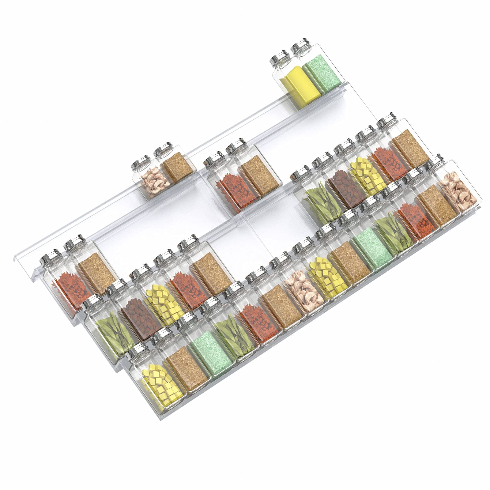 NIUBEE Adjustable Expandable Acrylic Spice Rack Tray - 4 Tier Spice Drawer Organizer for Kitchen Cabinets,Clear 2 Pack