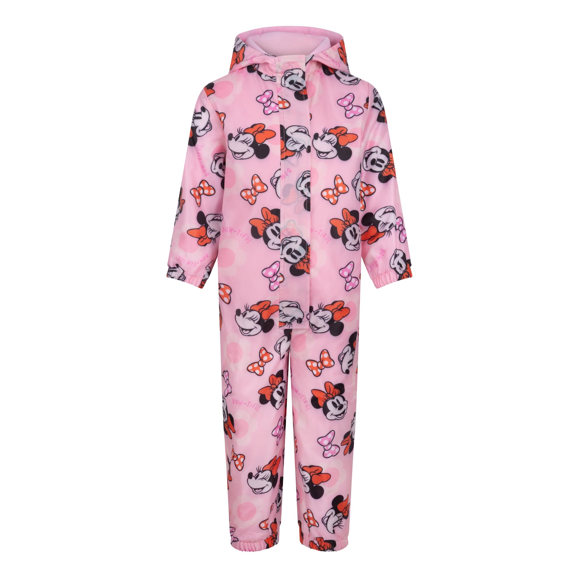 Disney Girls Minnie Mouse Hooded Puddle Suit With Fleece Lining, All In One, 9-12 Months: 80Cm, Pink