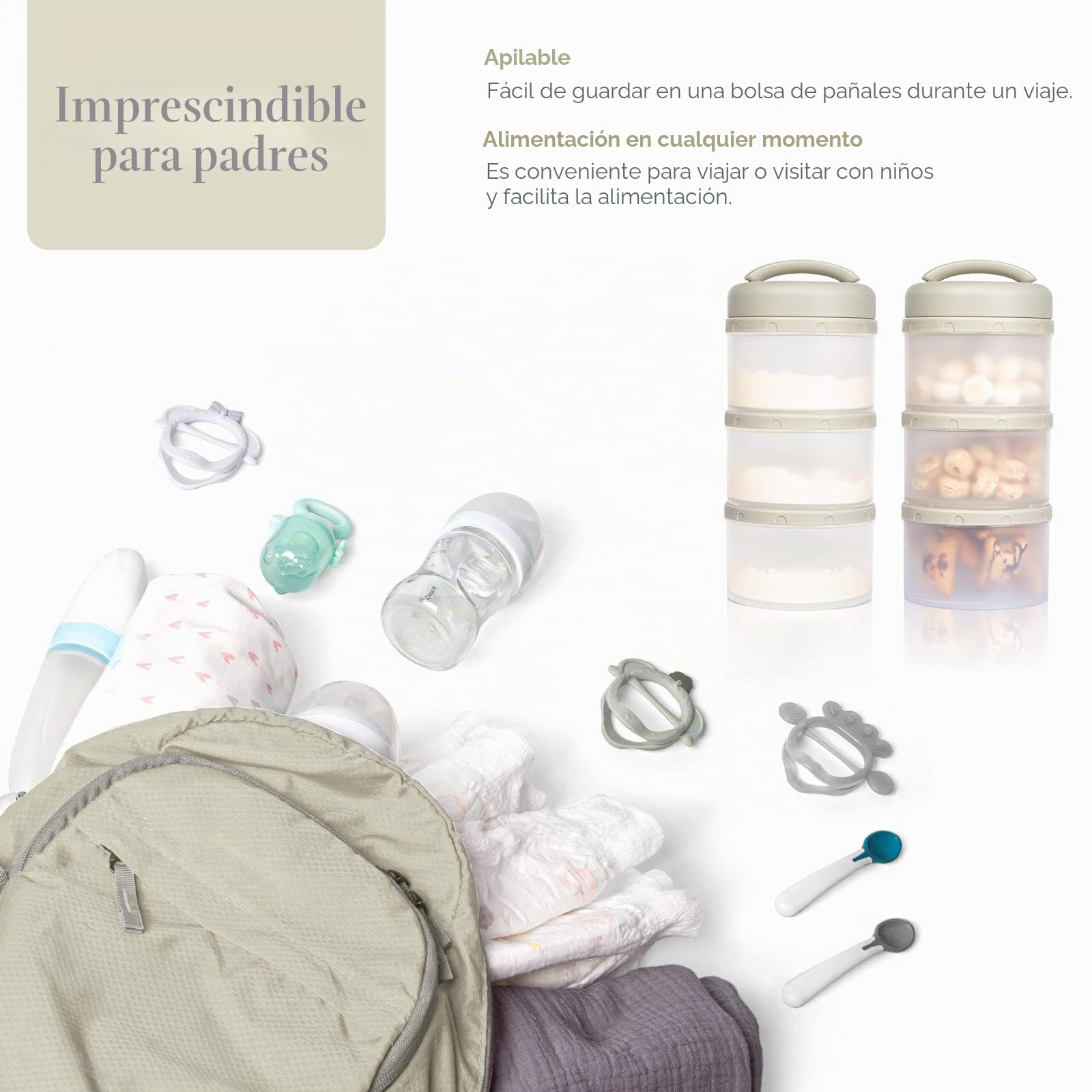 Termichy Apilable Dispensador Leche en Polvo Bebé y Cereales, 2 Paquetes (gris cálido)