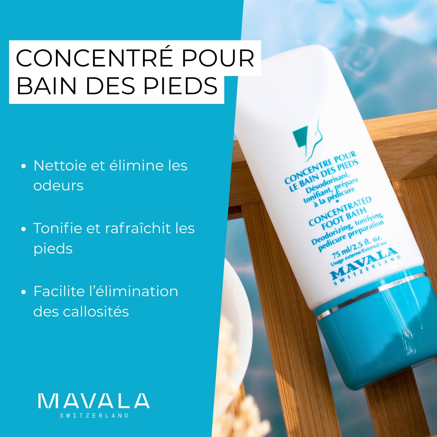 Mavala - Concentrato Bagno dei piedi - Trattamento deodorante e tonificante - Preparazione alla Pedicure - Azione emolliente - Profumo essenza eucalipto e limone - 75 ml