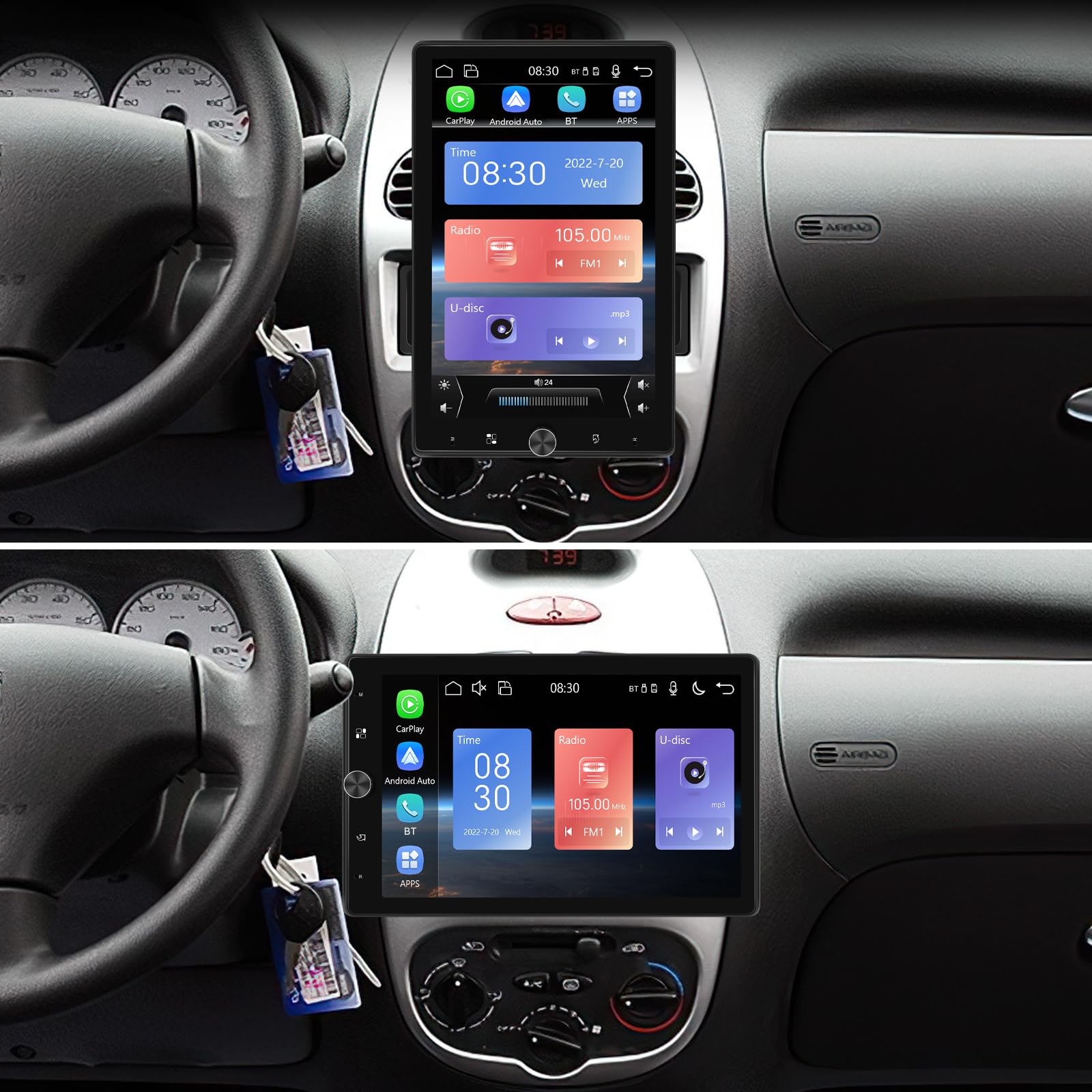 SIXWIN Radio Coche Bluetooth con Carplay et Android Auto, Autoradio 1 DIN con 10.4''Pantalla Táctil Reproductor Multimedia con FM/USB/SD Enlace Espejo+Cámara Visión Trasera