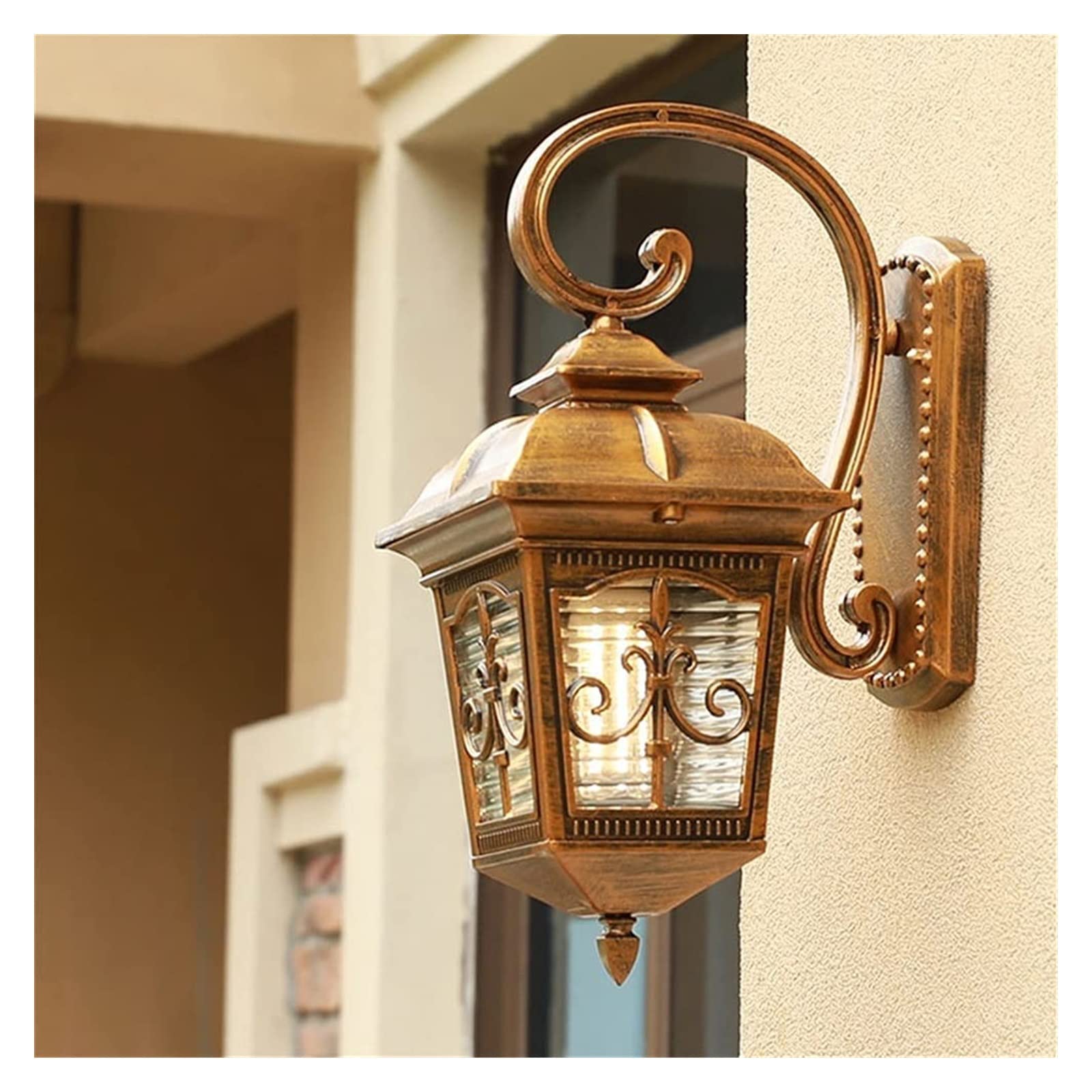 Lanterne de cour Applique murale en bronze huilé antique avec abat-jour en verre rayé 16,5 pouces Éclairage extérieur étanche Scocne E27 pour lampe de jardin, terrasse, porche Comfortable anniversary