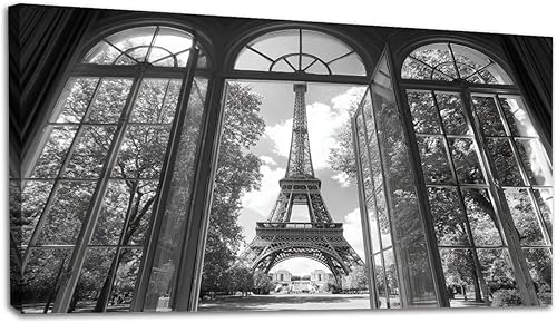 Miniatura 20 de 24"x 48" Canvas Wall Art Fake Window Vintage Travel Eiffel Tower Architecture Paris France Framed Pictures Painting Prints Large Wall Art for Living