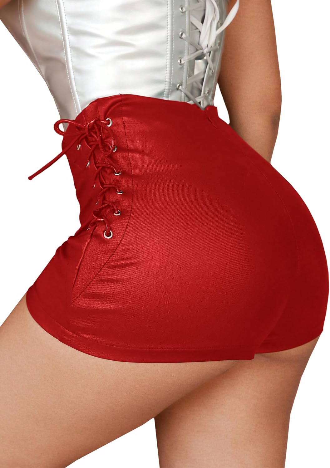 Leather Shorts for Women High Waisted Lace Up Side Stretchy Sexy Mini Booty Short Y2K Rave Club Party Concert Winter - Image 2