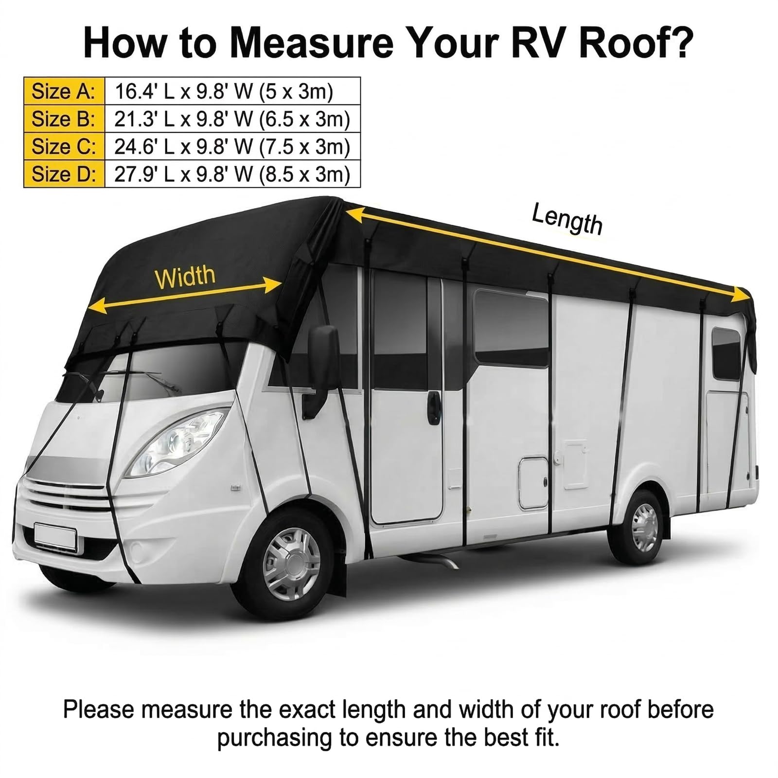 Telo Copertura Tetto Camper 420D Oxford, Telo Copricamper Impermeabile Anti-UV, Copertura Roulotte con Cinghie Antivento e Borsa,Grigio,24.6'Lx9.8' W(7.5x3m)
