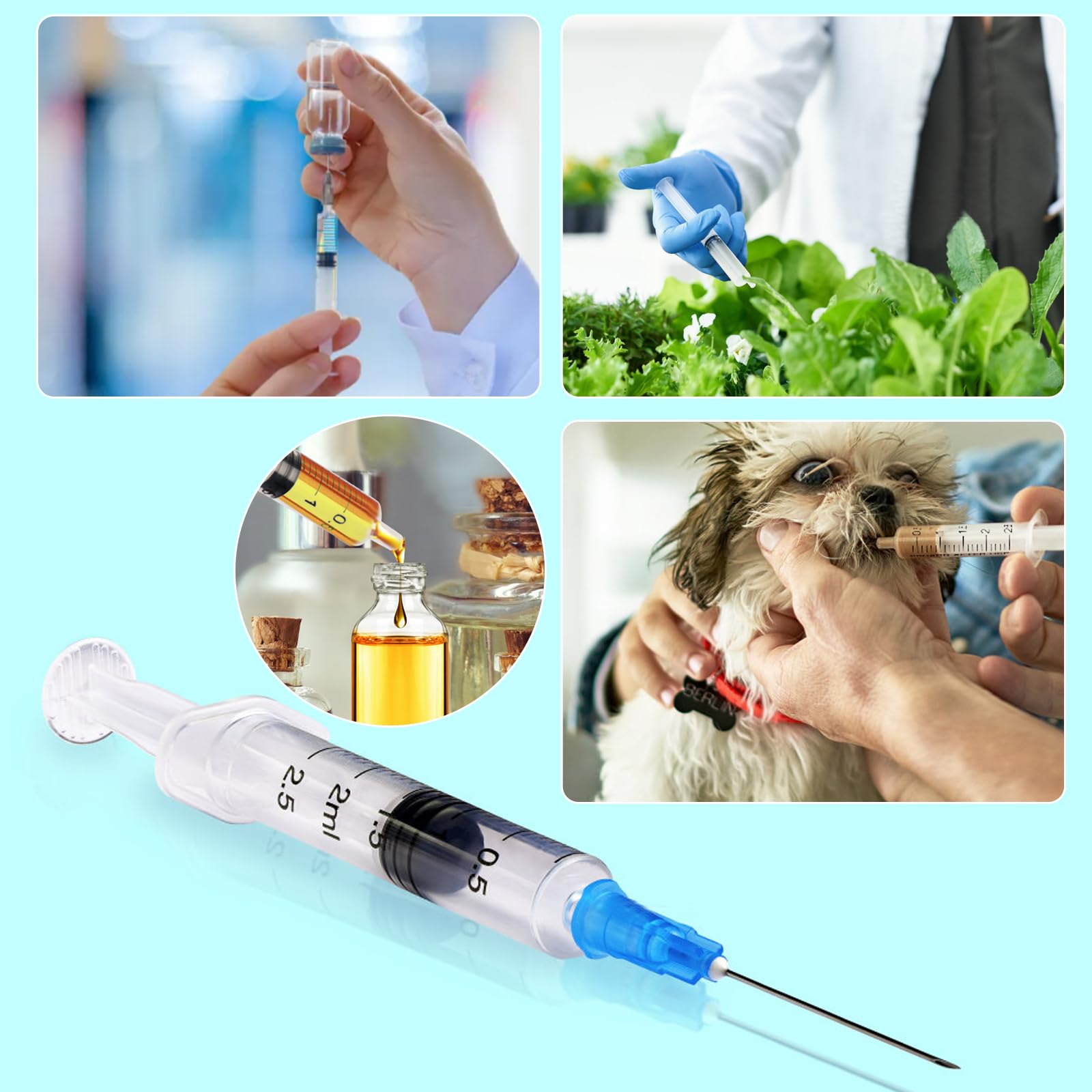 Strzykawki 2,5 ml, 20 sztuk jednorazowe bez igły, plastikowa strzykawka z kołnierzem, strzykawka do pobrania kolostrum, strzykawka dozująca do karmienia małych zwierząt, laboratoria naukowe