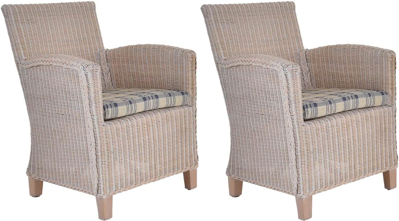 2er Set Loungesessel Carlo Rattan Lounge Sessel Wintergarten Wohnzimmersessel Rattansessel (2X Sessel Vintage Weiss)