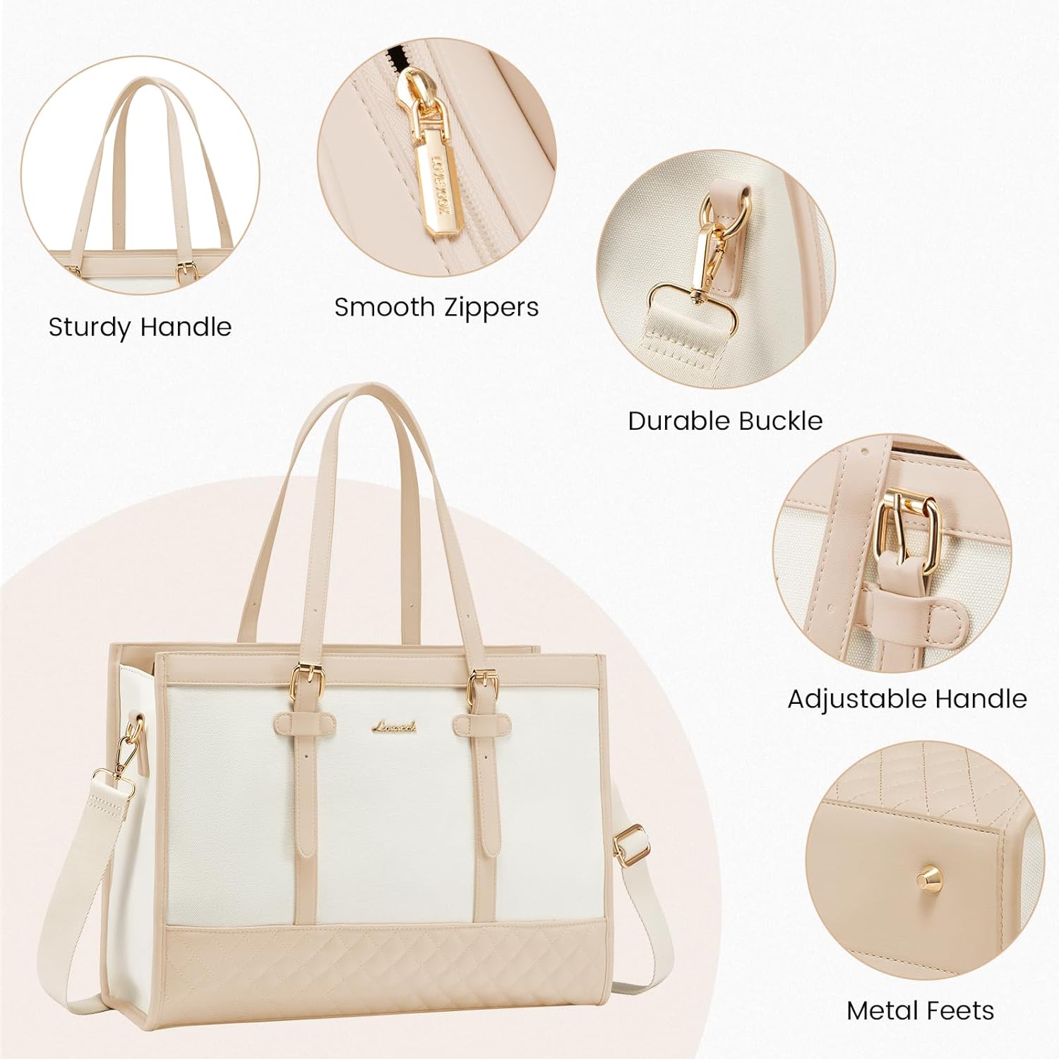 LOVEVOOK Laptop Tote for Women - 15.6 inch Canvas Laptop Bag, Large Capacity Work Bag with Clutch Purse, Computer Office Business Briefcase, Casual Handbag for Travel, College, Teacher, School - Image 5