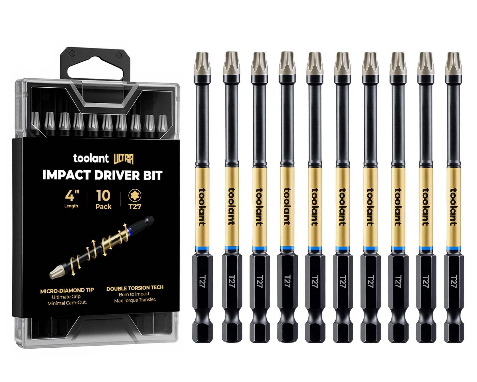 toolant T27 4" Impact Torx Bits, 1/4" Hex, S2 Steel, 10-Piece Set