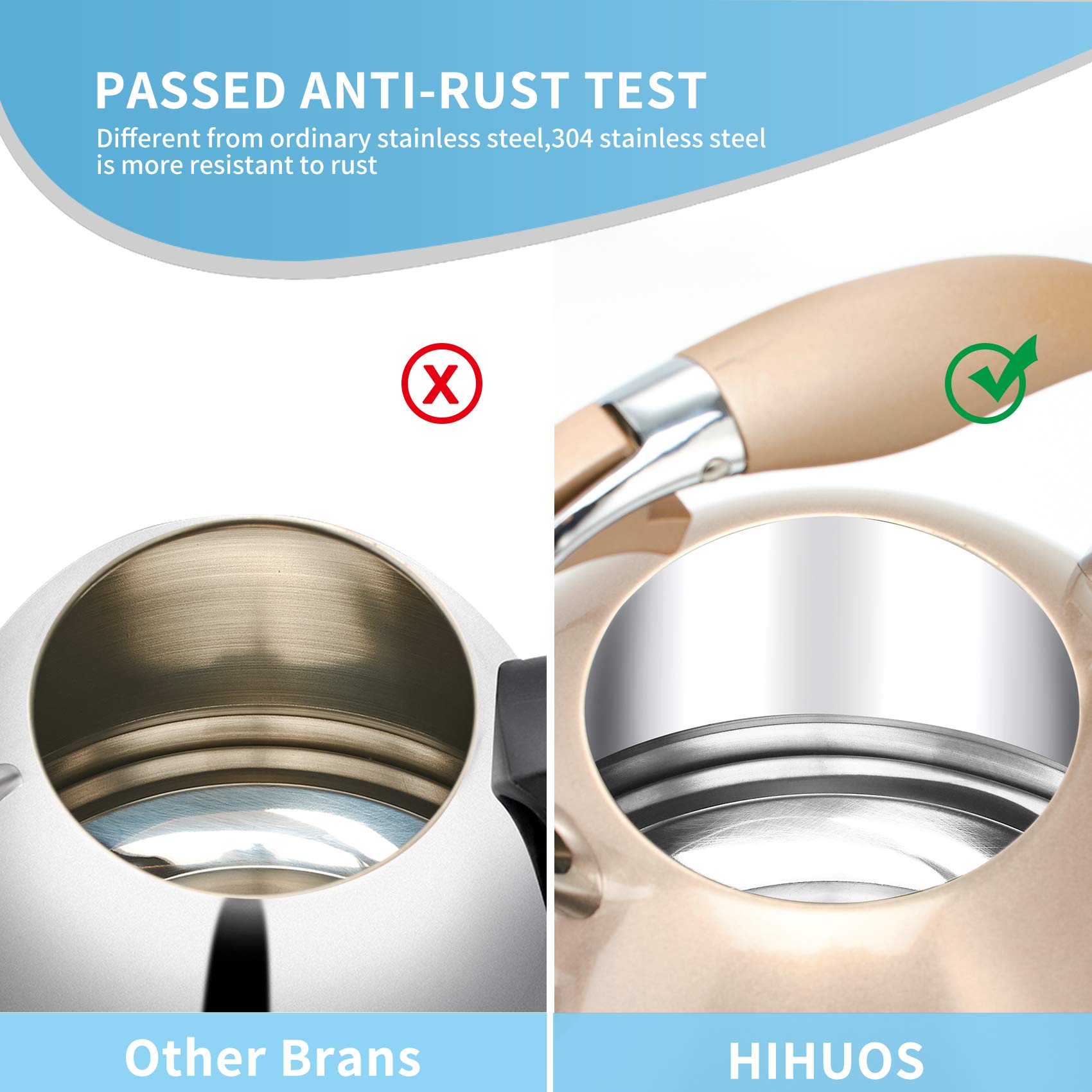 HIHUOS Stovetop Tea Kettle, 3 Liter Induction Modern Stainless Steel