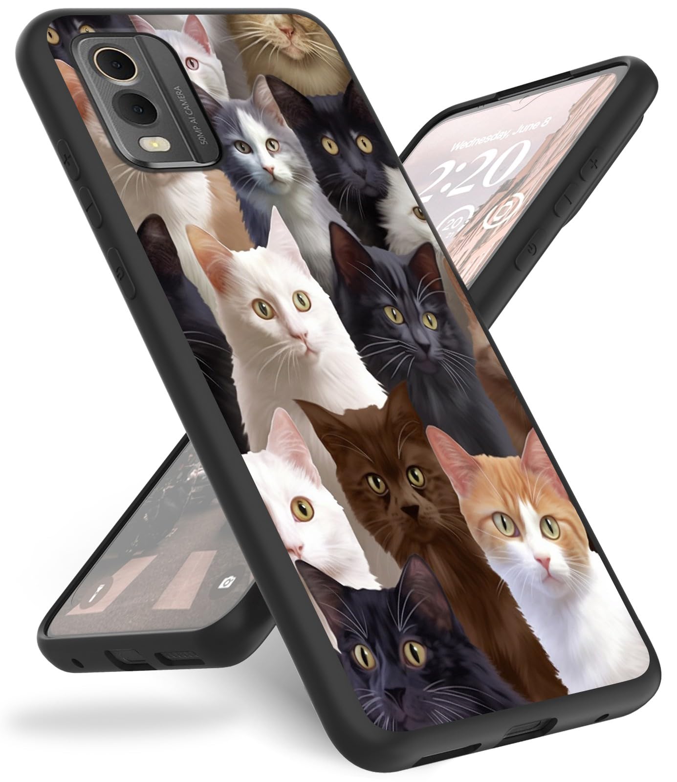 Case for Nokia C32 Phone Case 6.5",Slim Anti-Scratch Shockproof Durable Black Silicone Protective Cover Case for Nokia C32 2023,Cute Funny Cat