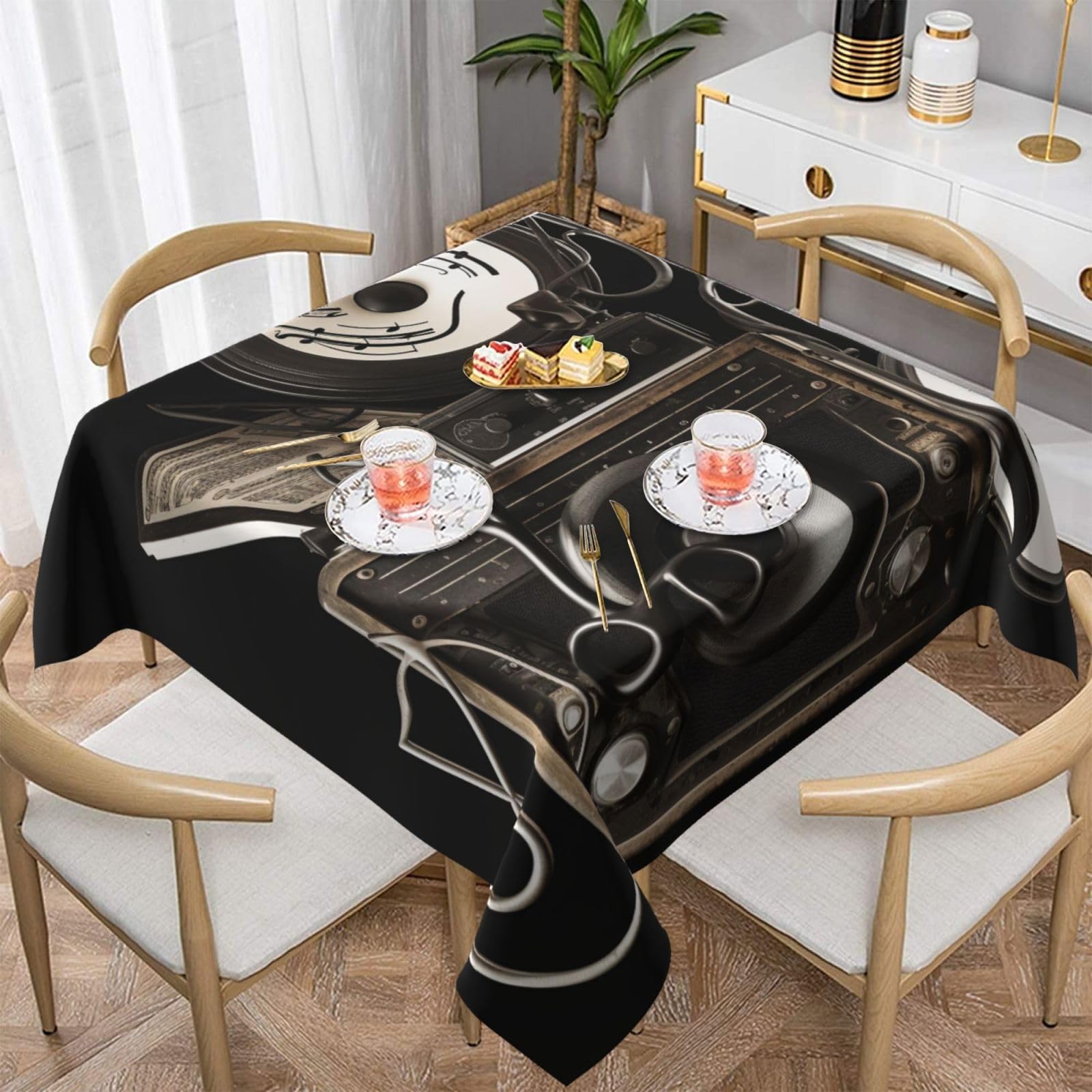 WPKJU Music Art Printed Square Tablecloth 54x54 inch Water Resistant Table Cover Washable Rectangle Table Cloth for Dining Tables