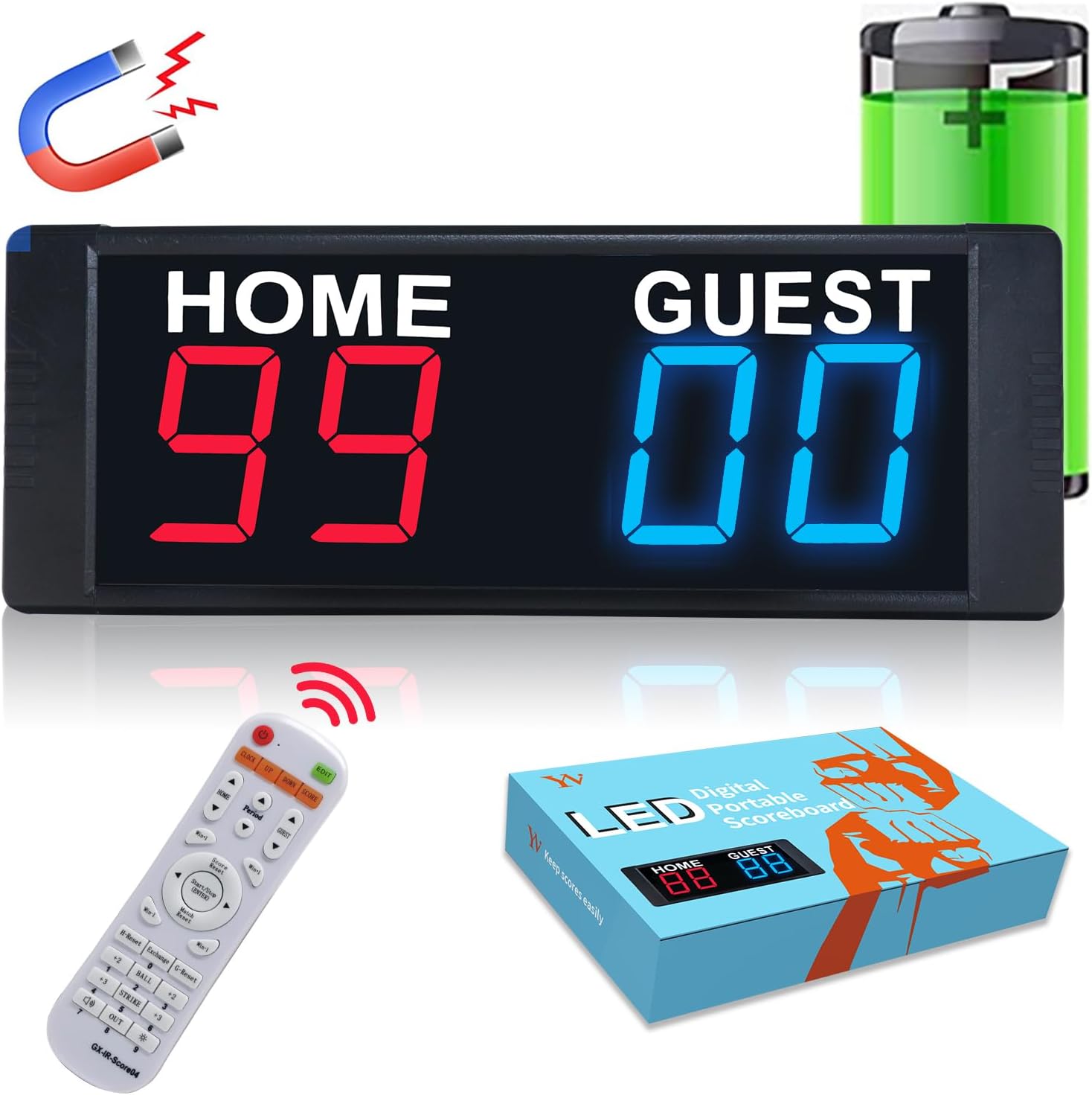 6 Digits Bluetooth Electronic Scoreboard, Digital Scoreboard with Remote, Cornhole Score Keeper Basketball Scoreboard for Indoor&Outdoor Game, Baseballl/Shuffleboard/Billiard/Volleyball