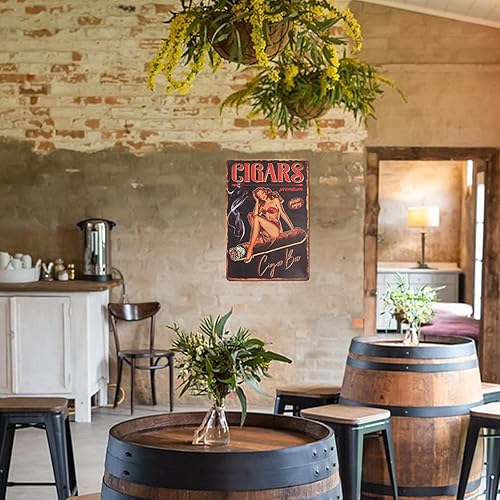 Miniatura 6 de GLOBLELAND Letrero de metal vintage con forma de pin up de señora de 8 x 12 pulgadas, diseño retro de cigarro divertido, letrero de puerta de