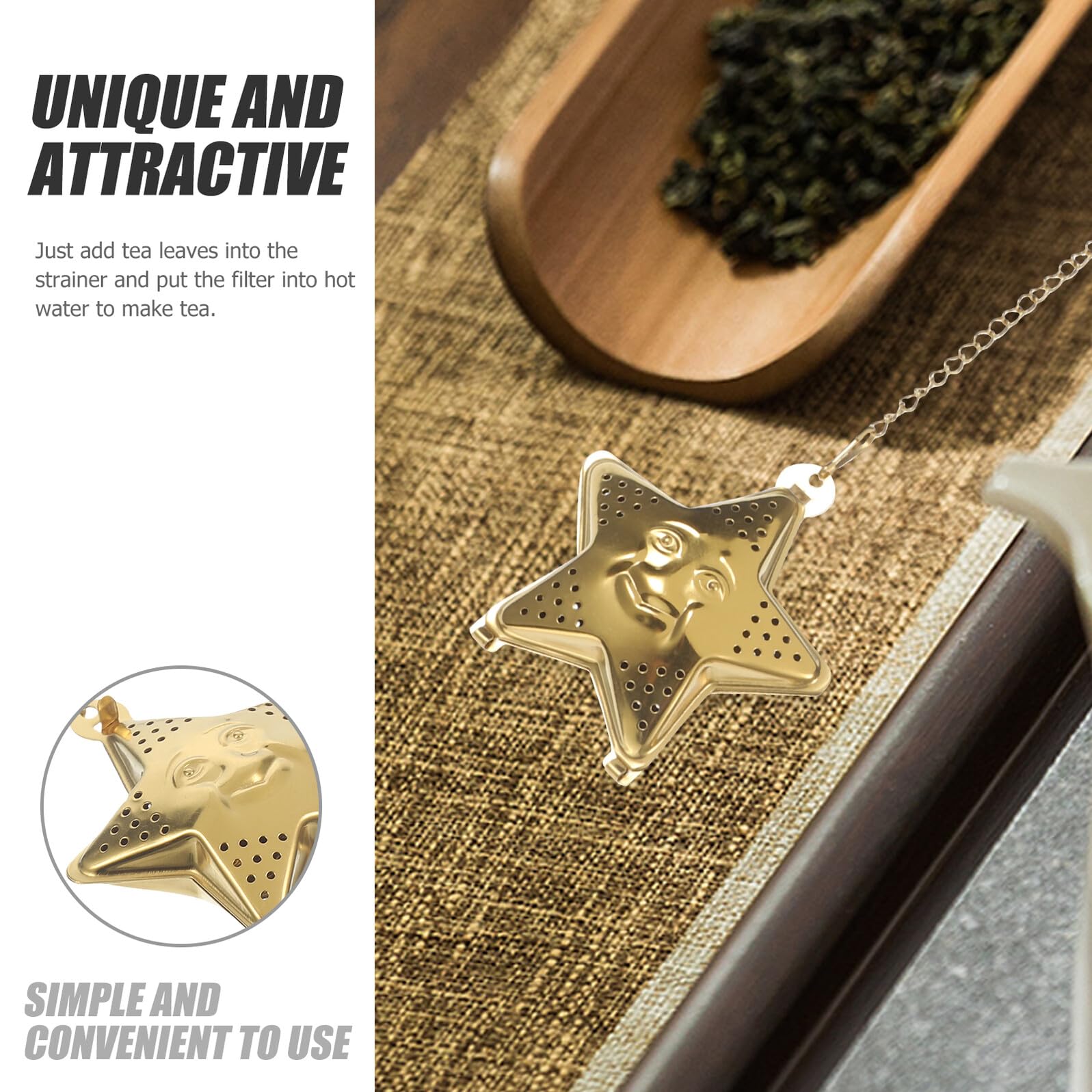 Housoutil 2 Coladores de Té de Acero Inoxidable Dorados Reutilizables con Diseño Innovador y Filtro para Infusiones de Té Suelto, Ideales para Preparar Té en Casa Estilo Aleatorio