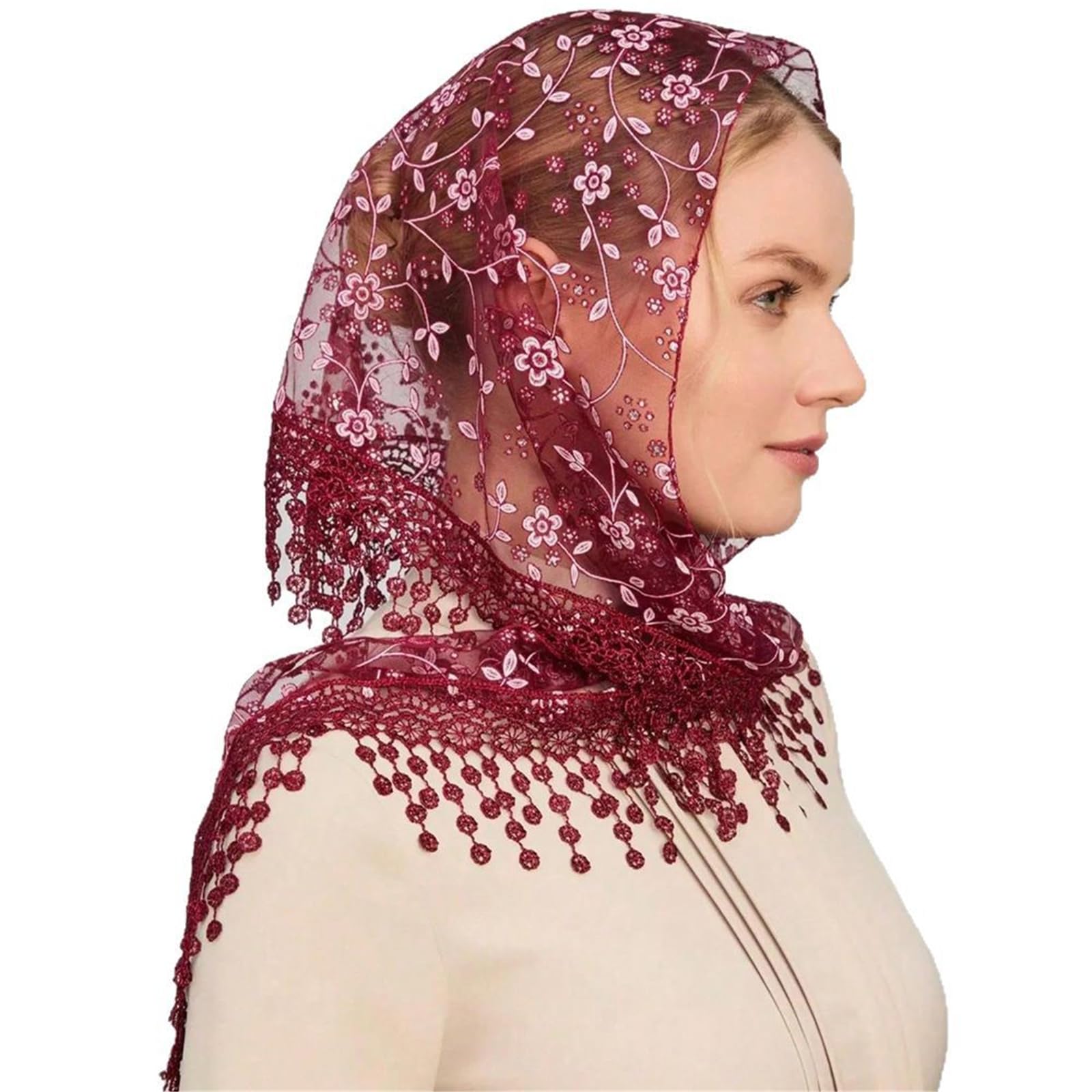 Yazhuq Lace Flower Bandanas Tassels Headwrap for Women and Girl Various Occasion Vacation Dressingup Head Scarf Photo Headpiece