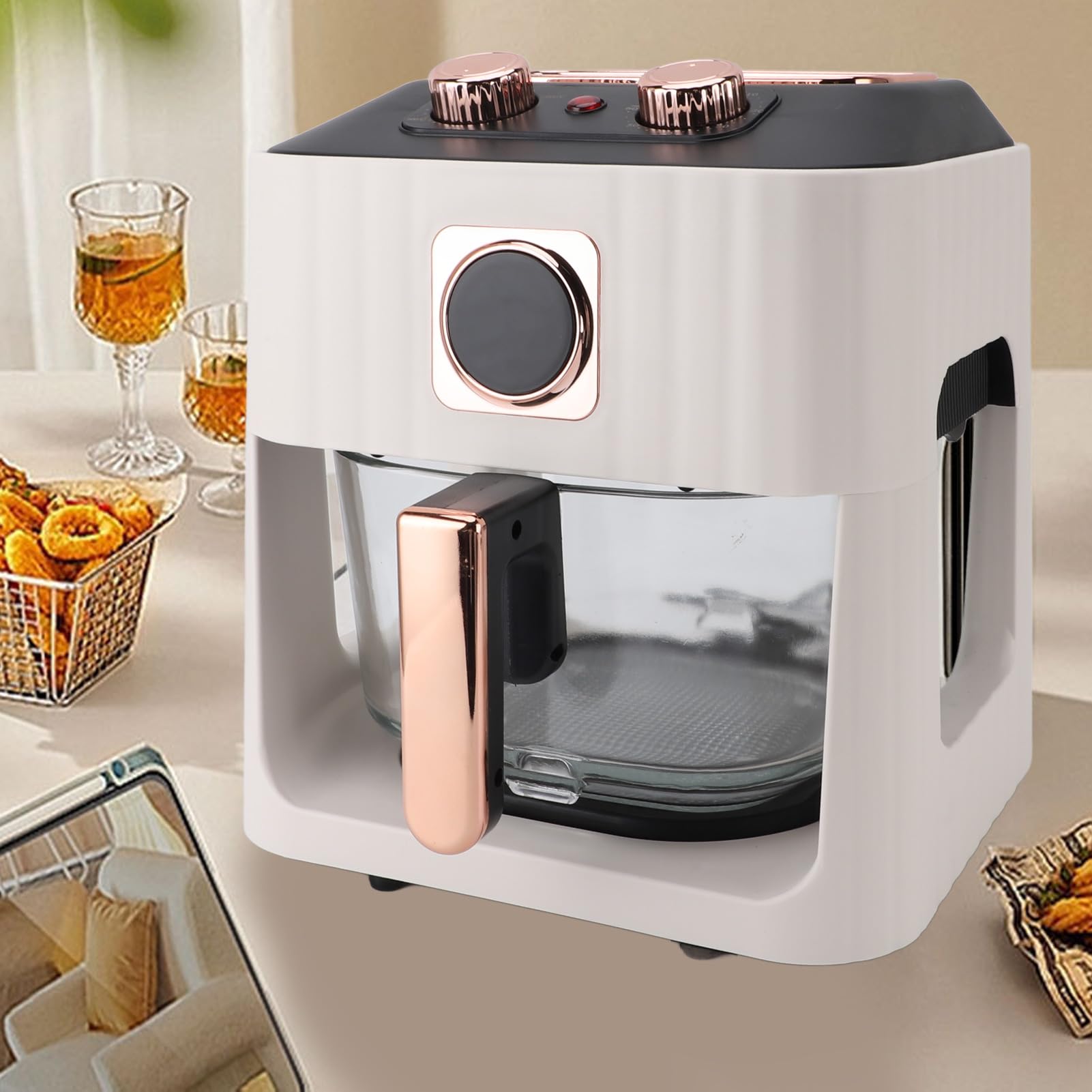 Generic Friggitrice Elettrica Ad Aria da 1000 W, Grande capacità di 6 Litri con Finestra Visiva a 360 Gradi e Controllo Intelligente della Temperatura, per Domestica, Cottura, (Spina europea bianca