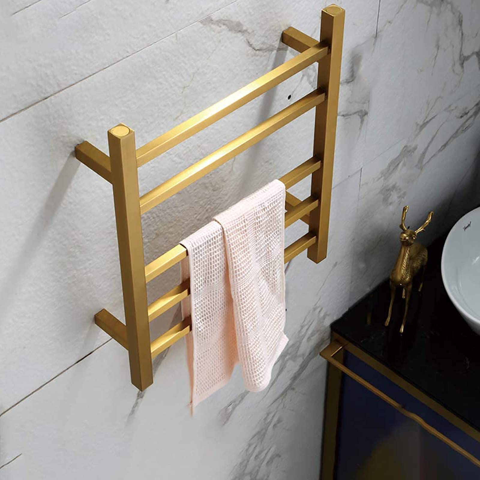 Scaldasalviette, Portasciugamani Elettrico Riscaldato, 5 Barre Quadrate In Acciaio Inossidabile 304, Stendibiancheria Elettrico A Risparmio Energetico, Asciugatrice A Parete Per Bagno, Portasciugaman