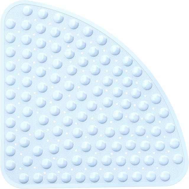 XIYUNTE Corner Shower Mat Non Slip Anti Mould - 54x54cm Quadrant Shape Shower Mats for Inside Shower, Blue Rubber Bath Mat for Corner Shower, Sector Anti Slip Bath Mats for Bathroom, Machine Washable