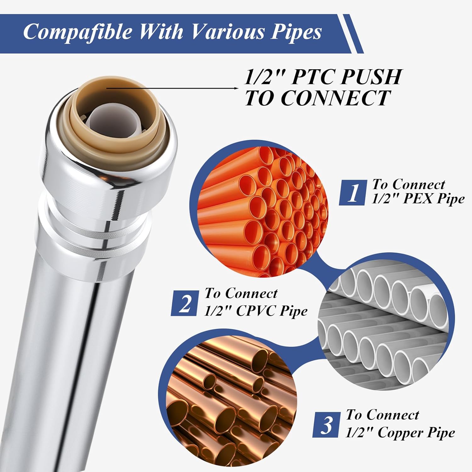 10inch Frost Free Outdoor Faucet, Freeze Proof Outdoor Faucet 1/2" Push-to-Fit Connector x 3/4" Hose Bibb Spigot, No Lead Brass Sillcock with Anti-Siphon Backflow Preventer
