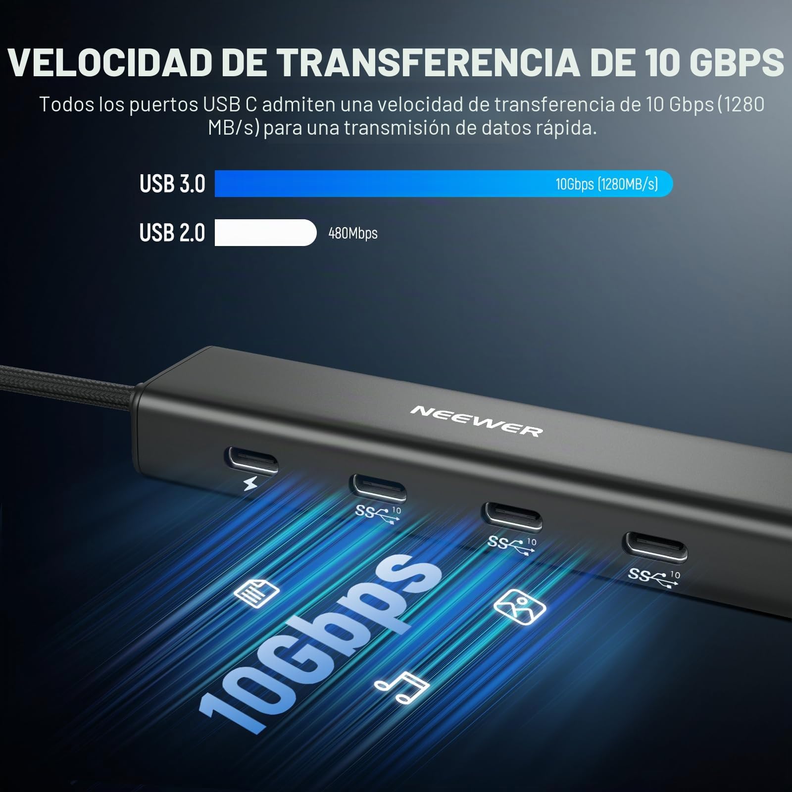 NEEWER Base concentradora USB C con Adaptador de Zapata fría, Adaptador multipuerto 4 en 1 con 3 Puertos USB C 3.1 Gen2 y 1 PD de 100 W, Compatible con iPhone 16 15, iPad, Mac, Android, PC, portátil,