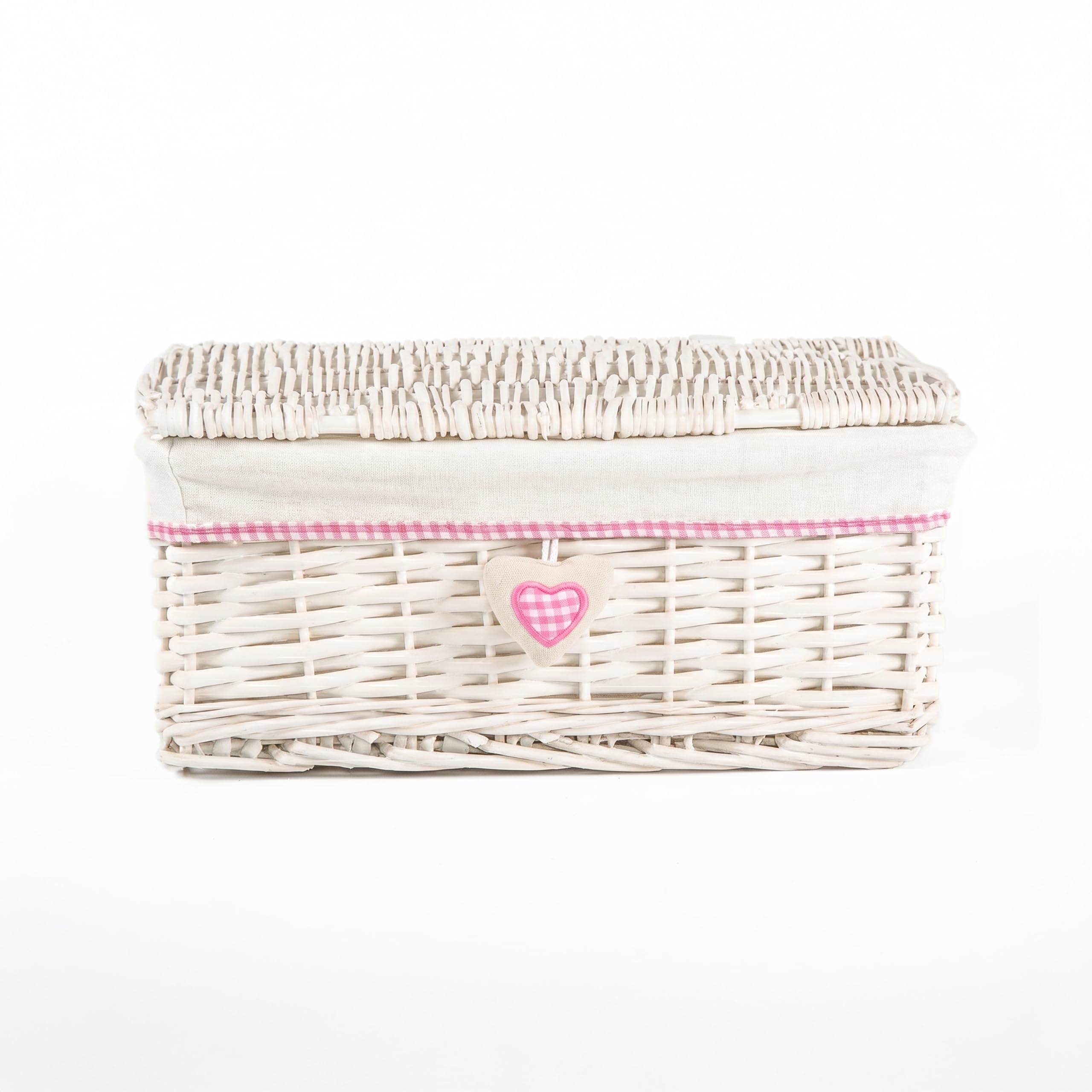 Wicker Storage Hamper with Lid with Liner Gift Hamper Wicker Basket Storage (White, Small)