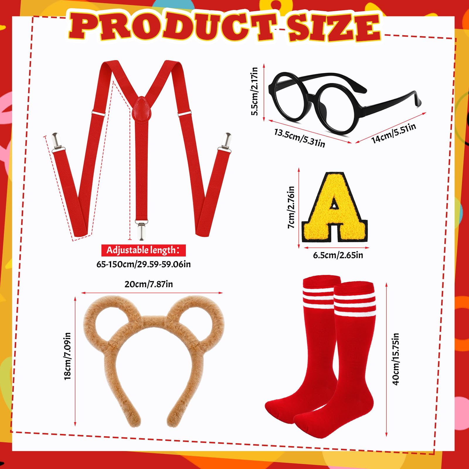 Jokureao 5PCS Chipmunk Costume Set for Adults Chipmunk Fancy Dress with Striped Socks, Chipmunk Headband, Glasses - Image 2