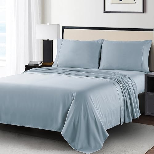 Miniatura 2 de Anne Klein Reverie - Juego de sábanas 100% algodón, tamaño King, color azul y gris