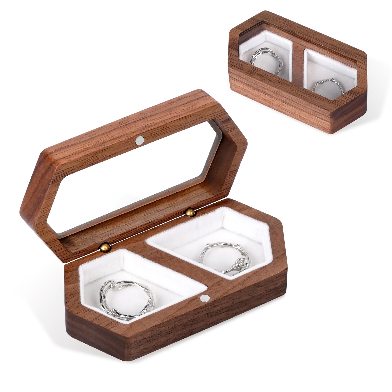 Libershine Caja de Anillo de Madera, Caja Doble de Anillo de Compromiso, Caja de Anillo de Doble Ranura Ligera y Suave Caja de anillos Boda para Fiesta Día de San Valentín Boda Foto Nupcial(Blanco)