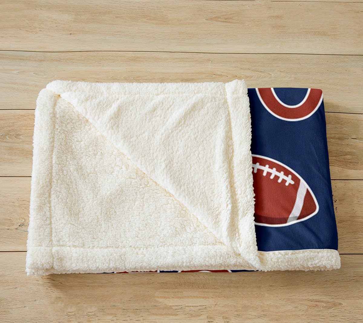 Feelyou Rugby Sherpa Blanket Football Field Fleece Throw Blanket for Teens Decor Ball Games Plush Blanket Microfiber Navy Blue Fuzzy Blanket for Sofa Bed Couch Bedroom Bedclothes,40x50 Inches