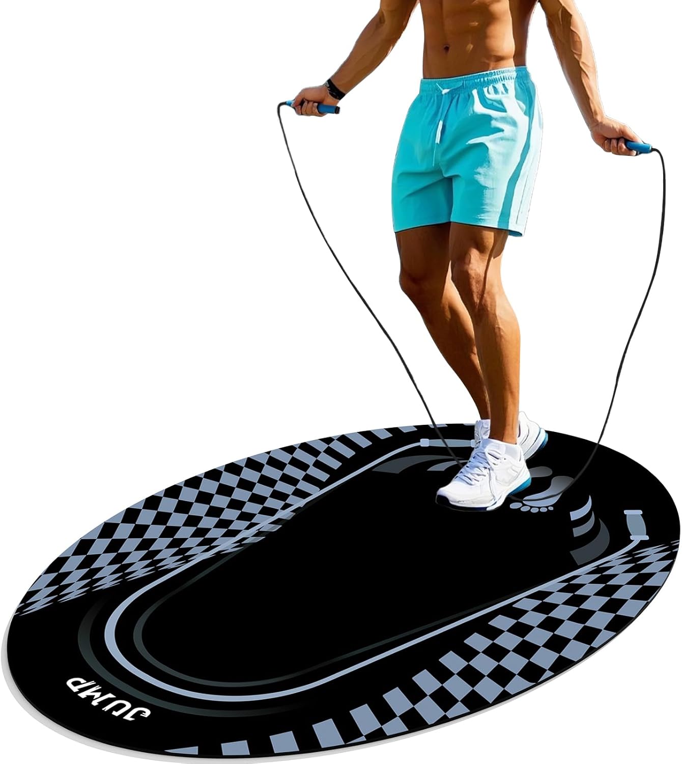 Jump Rope Mat Outdoor Indoor, Oval 52'' x 36'' Non-slip Fitness Exercise Mat, 5mm Shock Absorption Extra Thick Design, Suitable for Home Gym Floor, Concrete Jump Roping