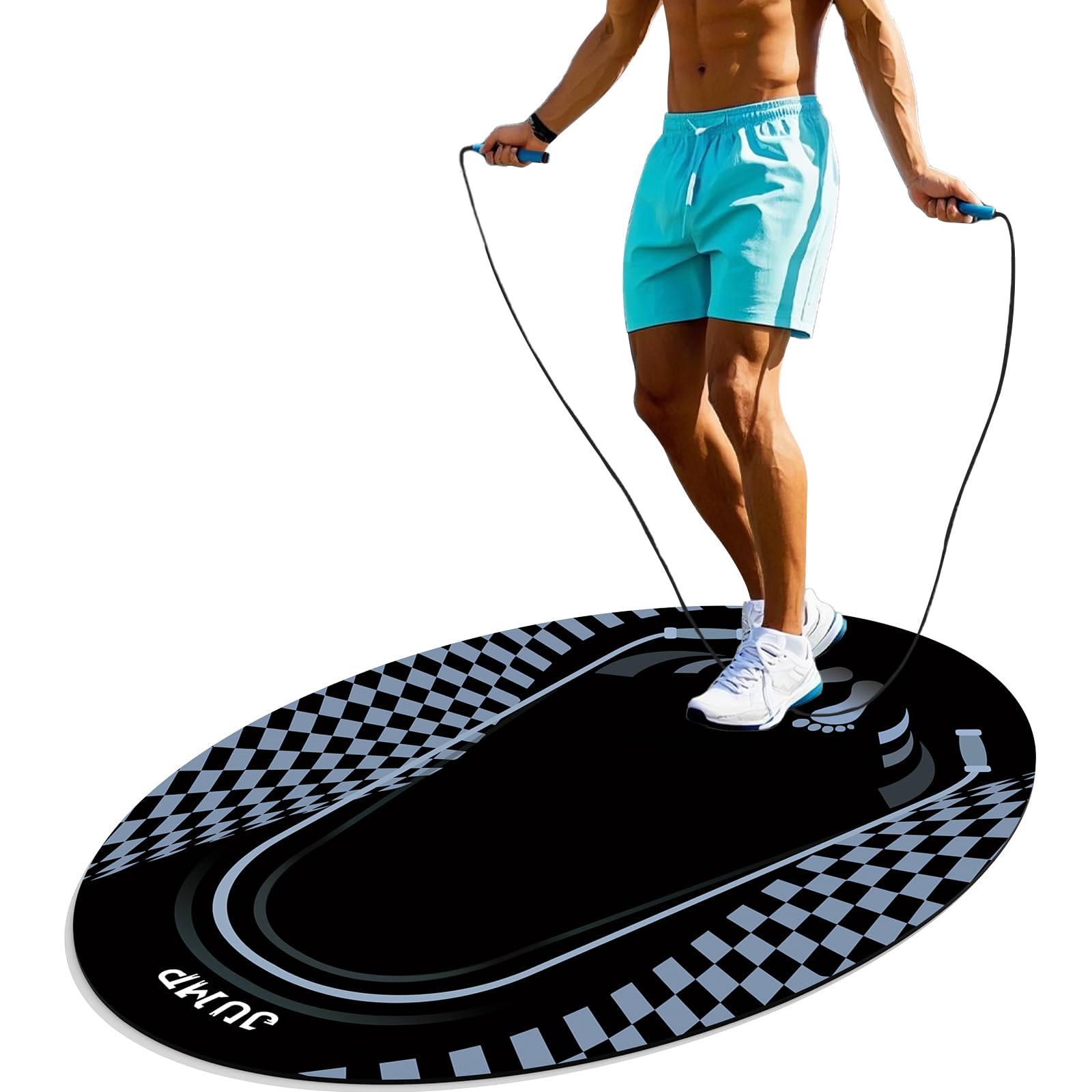 Jump Rope Mat Outdoor Indoor, Oval 52'' x 36'' Non-slip Fitness Exercise Mat, 5mm Shock Absorption Extra Thick Design, Suitable for Home Gym Floor, Concrete Jump Roping