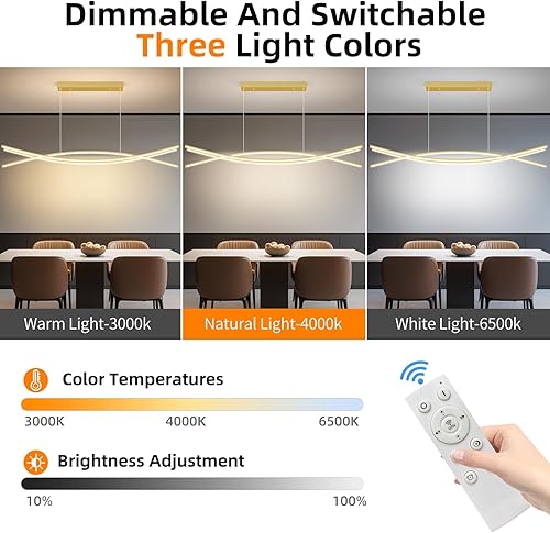 Miniatura 4 de Lámpara de techo moderna, lámpara colgante dorada de 39 pulgadas con control remoto de temperatura de color ajustable de 3000 a 6500 K, lámpara de
