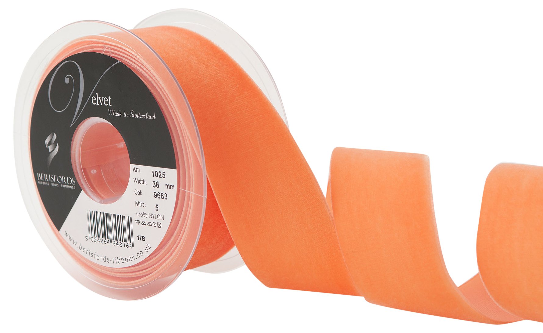 Berisfords Velvet Ribbon Abricot 45mm - Nylon Craft Ribbon for Sewing, Gift Wrapping and Hair Accessories — image 1