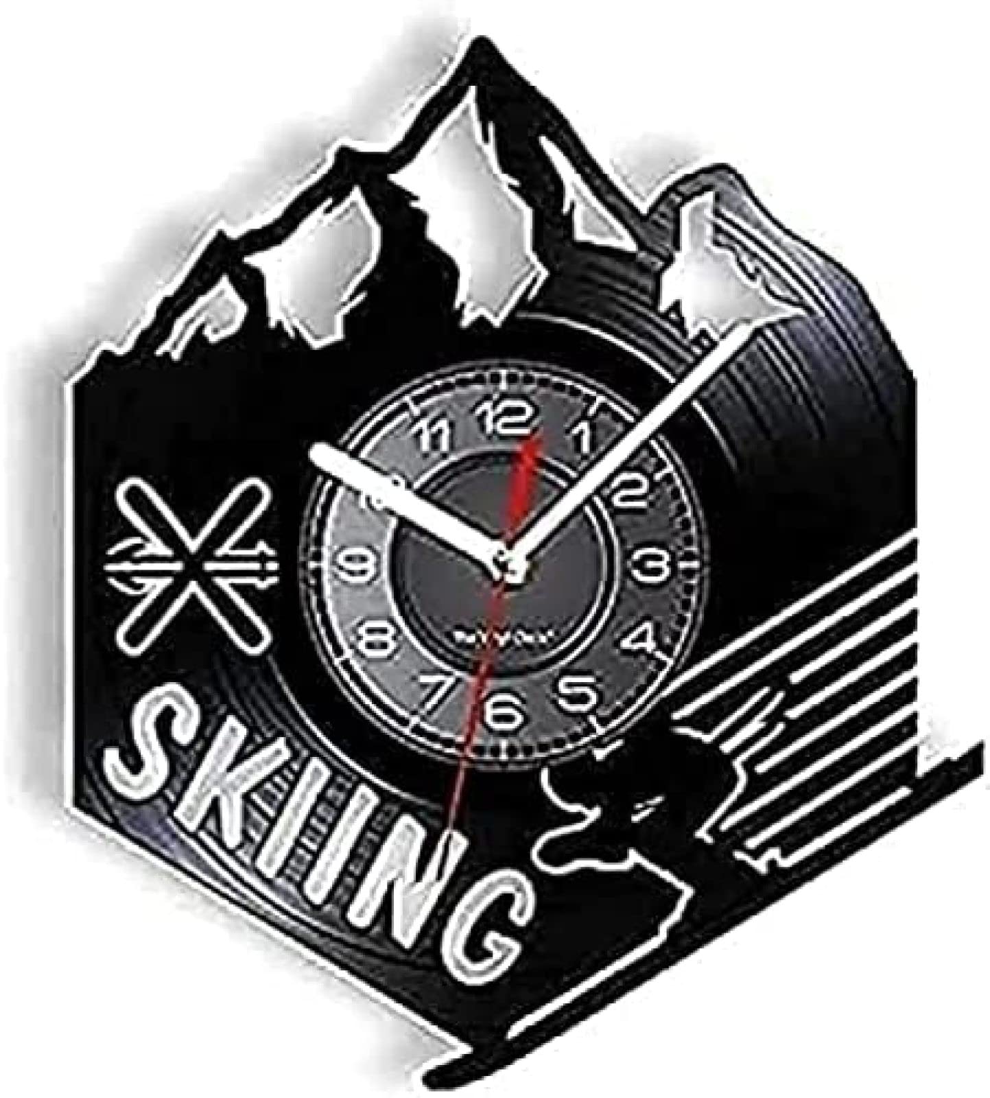 Horloge murale skieur pour salon déco chalet de montagne ambiance sports d hiver