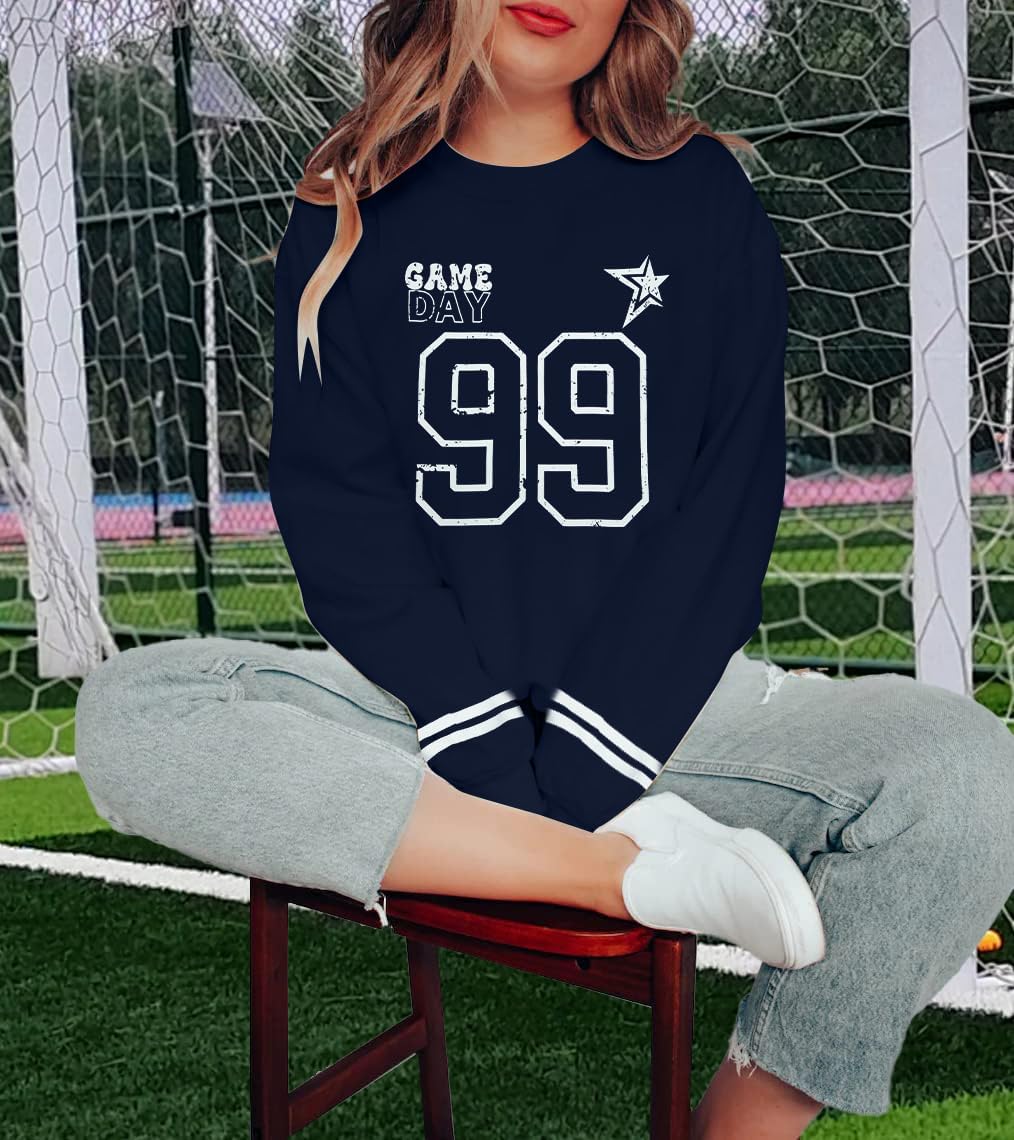 Game Day Sweatshirt Women Football Sweatshirts Funday Sunday Fall Pullover Football Fan Number Graphic Casual Tops - Image 5