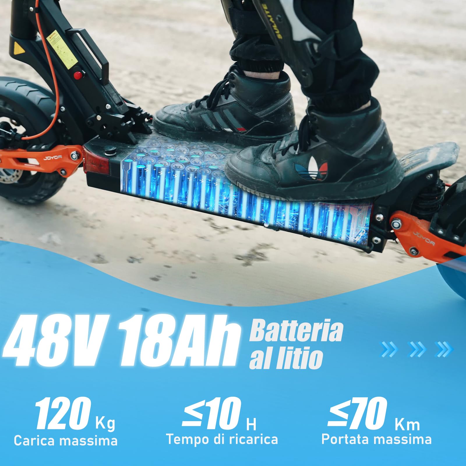 JOYOR Monopattino Elettrico, 60-90KM 48/60V 18Ah, Carico 150kg, Doppio Ammortizzatore e Freni a Disco Anteriori e Posteriori, Monopattino Elettrico per Adulti Pieghevole