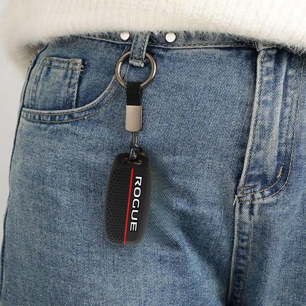 Compatible with Rogue Key Fob Cover with Keychain Soft Silicone Protection Key Case for 2023 2024 2025 Nissan Rogue-5 Buttons (Black)