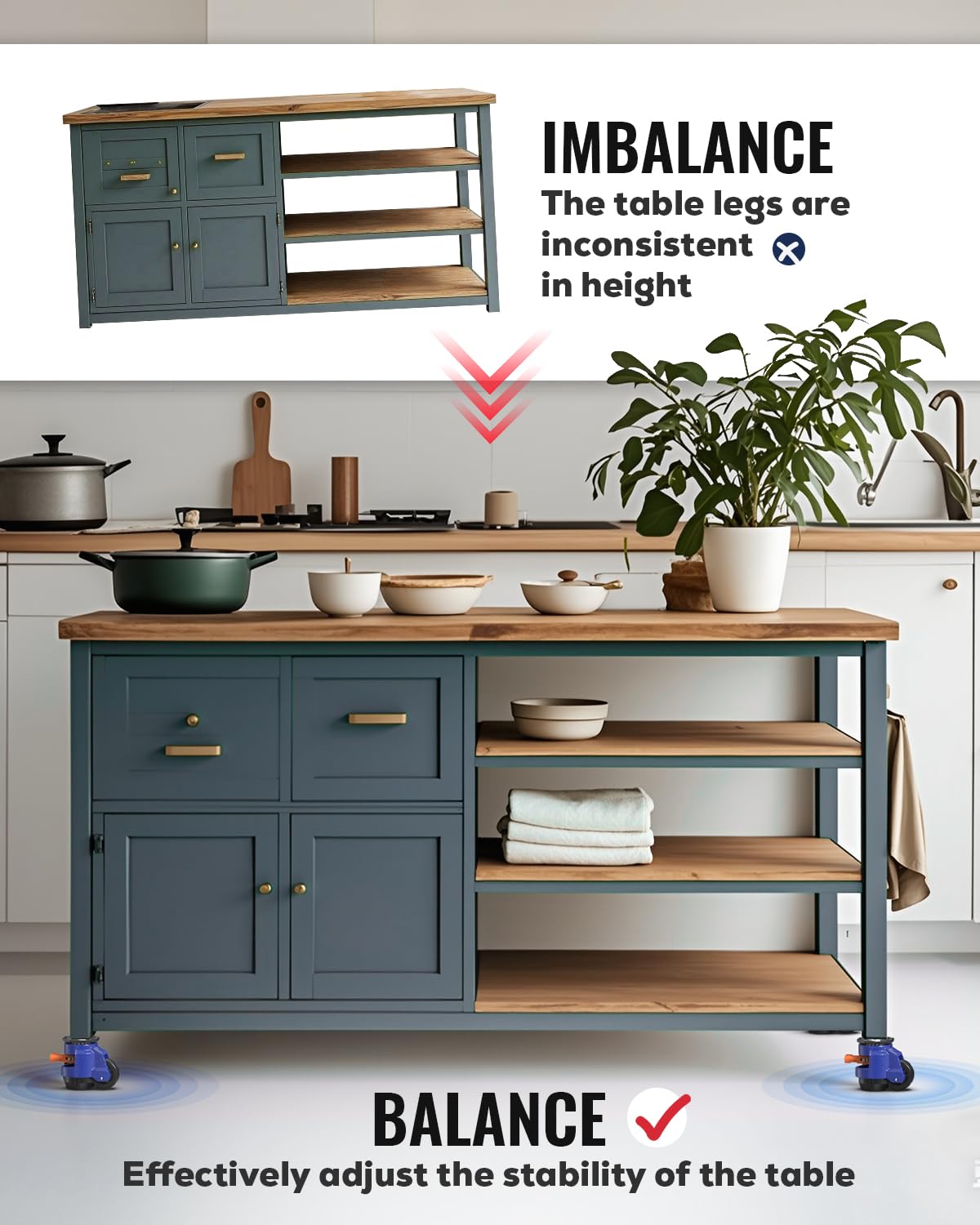 Leveling Stem Casters Set of 4 Heavy Duty Retractable Caster Wheels, 1/2" and M12 Stem Size, Total Capacity 660 Lbs, Adjustable Wheel with Ratchet Handle for Workbench, Cabine, Machine, etc
