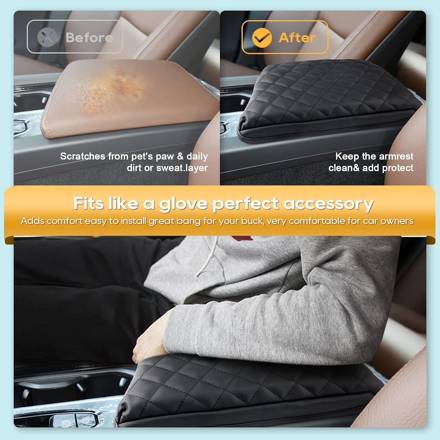 LFOTPP 2025 XC60 Armrest Cover for XC60 (2018-2025) Center Console Cover for 2018-2022 2023 2024 2025 XC60 Arm Rest Cover Interior XC60 Accessories 2025 XC60 Console Leather Anti-Scratch Waterproof
