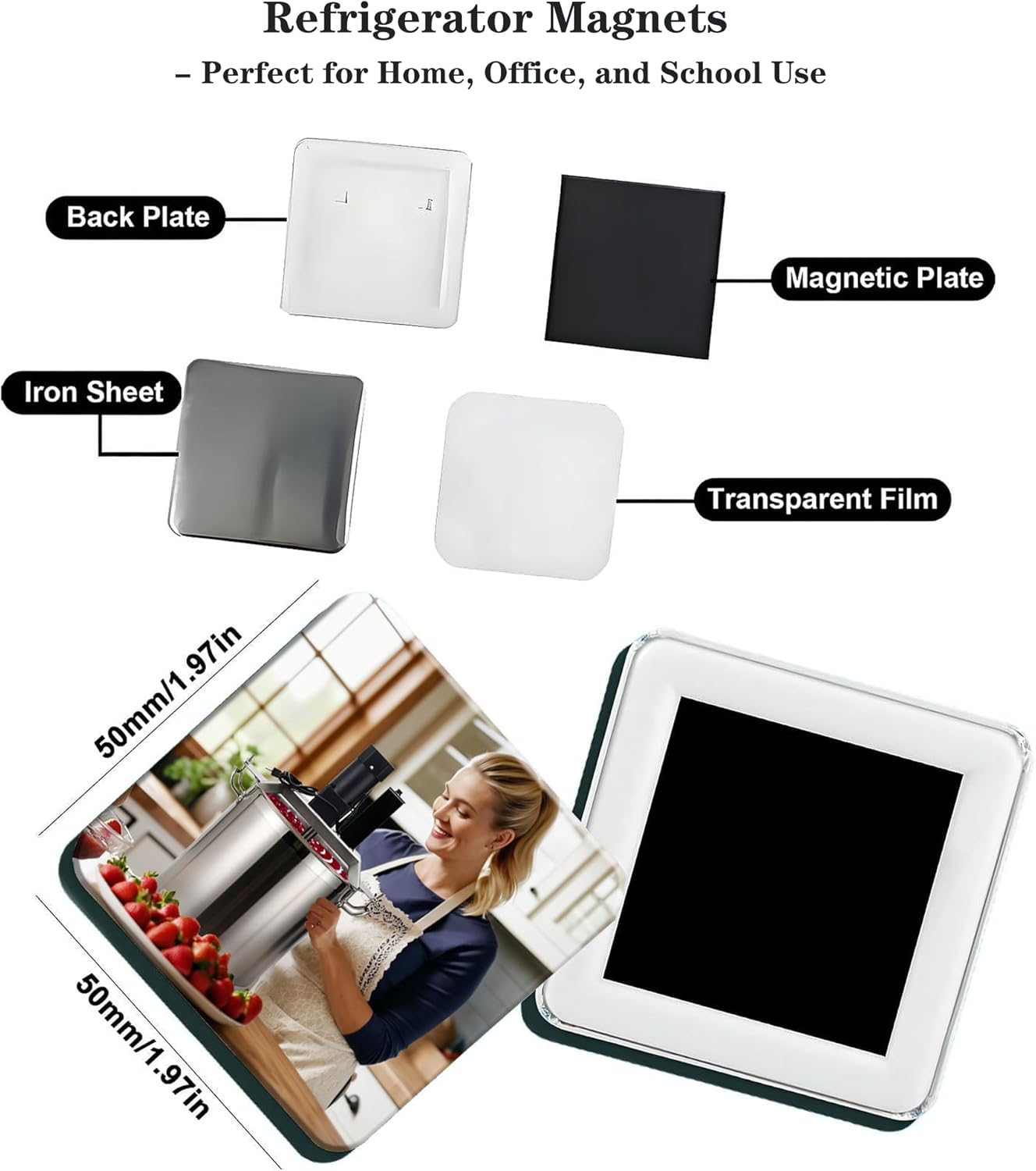 DIY Square Fridge Magnet Maker Machine - 2x2 Inch ABS Lightweight Badge Press with Paper Cutter & Materials, for Photo/Refrigerator Stickers (Machine + 100pcs Materials)